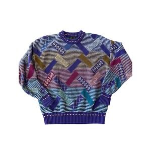 Vintage 90s Colours Alexander Julian Geometric Patchwork Sweater Mens L USA
